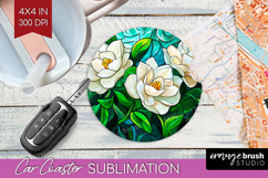 Stained Glass Car Coaster - Flowers Coaster PNG Sublimation Product Image 1