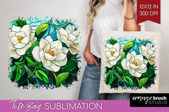 Stained Glass Tote Bag - Flowers Tote Bag PNG Sublimation Product Image 1