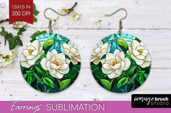 Stained Glass Round Earrings - Flowers PNG Sublimation Product Image 1