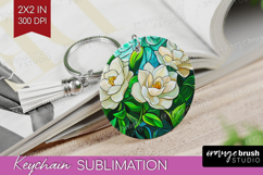 Stained Glass Keychain PNG - Flowers Keychain Sublimation Product Image 1