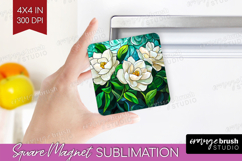 Stained Glass Magnet Sublimation - Flowers Square Magnet PNG Product Image 1