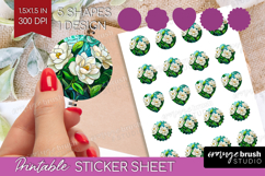 Stained Glass Round Sticker - Flowers Printable Sticker Product Image 1