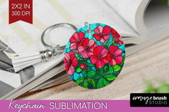 Stained Glass Keychain PNG - Flowers Keychain Sublimation Product Image 1