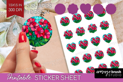 Stained Glass Round Sticker - Flowers Printable Sticker Product Image 1