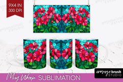 Stained Glass Mug Wrap - Flowers Mug PNG Sublimation Product Image 1