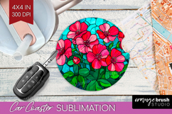 Stained Glass Car Coaster - Flowers Coaster PNG Sublimation Product Image 1