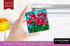 Stained Glass Magnet Sublimation - Flowers Square Magnet PNG Product Image 1