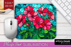 Stained Glass Mouse Pad Sublimation - Flowers Mousepad PNG Product Image 1
