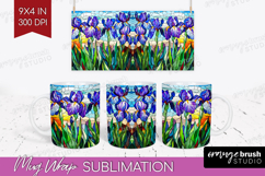 Stained Glass Mug Wrap - Flowers Mug PNG Sublimation Product Image 1