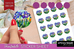 Stained Glass Round Sticker - Flowers Printable Sticker Product Image 1
