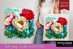 Stained Glass Tote Bag - Flowers Tote Bag PNG Sublimation Product Image 1