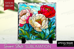 Stained Glass Slate PNG - Flowers Square Slate Sublimation Product Image 1