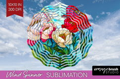 Stained Glass Wind Spinner Sublimation PNG - Flowers Round Product Image 1