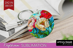 Stained Glass Keychain PNG - Flowers Keychain Sublimation Product Image 1
