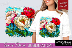 Stained Glass Square Tshirt Background - Flowers PNG Product Image 1