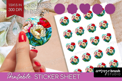 Stained Glass Round Sticker - Flowers Printable Sticker Product Image 1