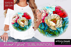 Stained Glass Round Tshirt Background - Flowers PNG Product Image 1