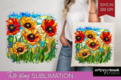 Stained Glass Tote Bag - Flowers Tote Bag PNG Sublimation Product Image 1