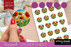 Stained Glass Round Sticker - Flowers Printable Sticker Product Image 1