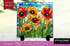 Stained Glass Slate PNG - Flowers Square Slate Sublimation Product Image 1