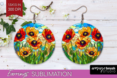 Stained Glass Round Earrings - Flowers PNG Sublimation Product Image 1