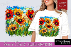 Stained Glass Square Tshirt Background - Flowers PNG Product Image 1