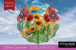 Stained Glass Wind Spinner Sublimation PNG - Flowers Round Product Image 1
