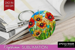 Stained Glass Keychain PNG - Flowers Keychain Sublimation Product Image 1