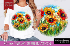 Stained Glass Round Tshirt Background - Flowers PNG Product Image 1