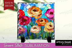Stained Glass Slate PNG - Flowers Square Slate Sublimation Product Image 1