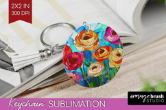 Stained Glass Keychain PNG - Flowers Keychain Sublimation Product Image 1