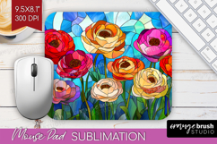 Stained Glass Mouse Pad Sublimation - Flowers Mousepad PNG Product Image 1