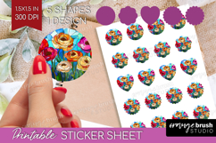 Stained Glass Round Sticker - Flowers Printable Sticker Product Image 1