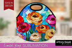 Stained Glass Lunch Bag - Flowers Lunch Bug PNG Sublimation Product Image 1