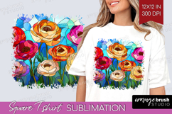 Stained Glass Square Tshirt Background - Flowers PNG Product Image 1