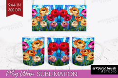 Stained Glass Mug Wrap - Flowers Mug PNG Sublimation Product Image 1