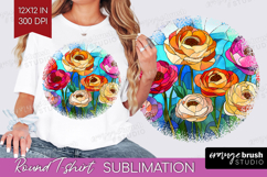Stained Glass Round Tshirt Background - Flowers PNG Product Image 1