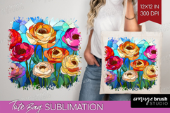 Stained Glass Tote Bag - Flowers Tote Bag PNG Sublimation Product Image 1