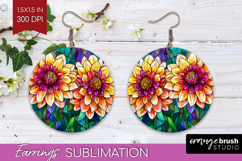 Stained Glass Round Earrings - Flowers PNG Sublimation Product Image 1