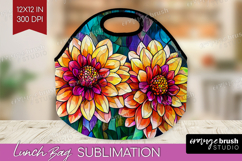 Stained Glass Lunch Bag - Flowers Lunch Bug PNG Sublimation Product Image 1