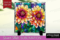 Stained Glass Slate PNG - Flowers Square Slate Sublimation Product Image 1