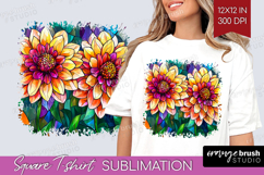 Stained Glass Square Tshirt Background - Flowers PNG Product Image 1