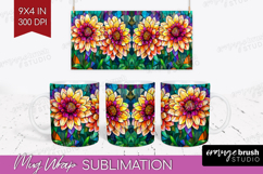 Stained Glass Mug Wrap - Flowers Mug PNG Sublimation Product Image 1