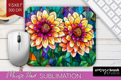 Stained Glass Mouse Pad Sublimation - Flowers Mousepad PNG Product Image 1