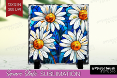 Stained Glass Slate PNG - Flowers Square Slate Sublimation Product Image 1