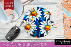 Stained Glass Car Coaster - Flowers Coaster PNG Sublimation Product Image 1