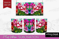 Stained Glass Mug Wrap - Flowers Mug PNG Sublimation Product Image 1