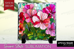 Stained Glass Slate PNG - Flowers Square Slate Sublimation Product Image 1