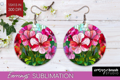 Stained Glass Round Earrings - Flowers PNG Sublimation Product Image 1