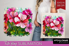 Stained Glass Tote Bag - Flowers Tote Bag PNG Sublimation Product Image 1